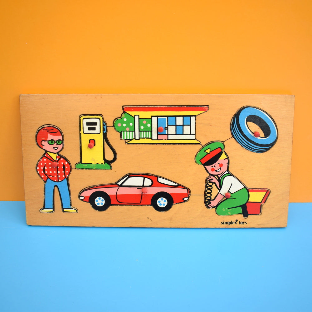 SIMPLEX CHILDREN'S WOODEN PUZZLE~GARAGE CARS & VEHICLES WITH PEGS