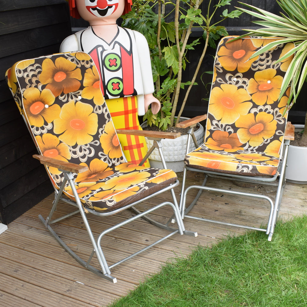 Vintage 1960s Reclining Rocking Garden Chairs Orange