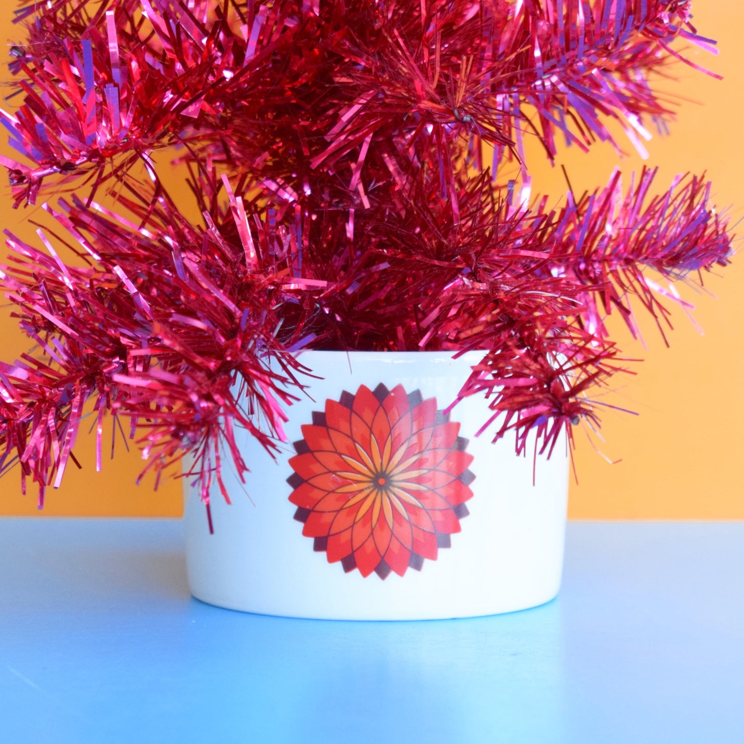 Vintage 1970s Small Tinsel Christmas Tree In Vintage Pot - Pink