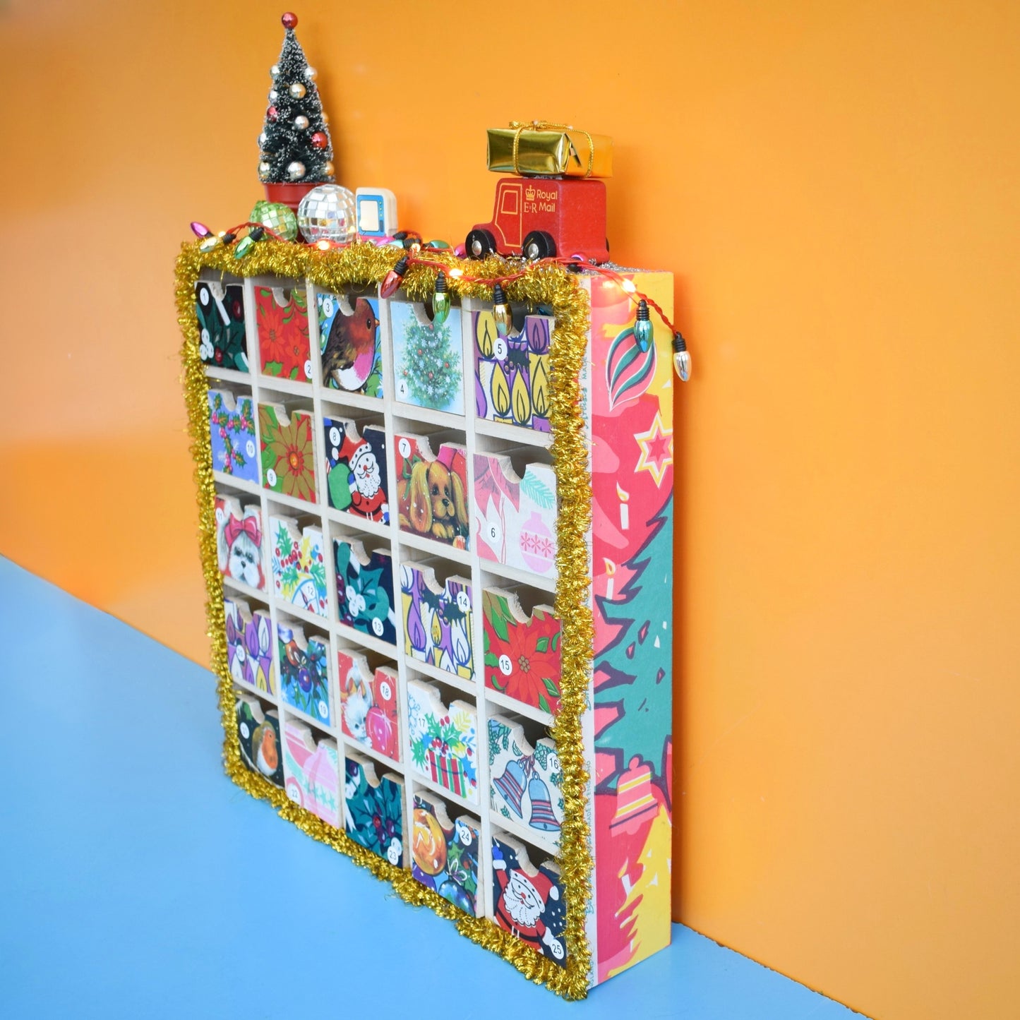 Unique Wooden Multi Drawer Advent Calendar - Vintage Papers - Patchwork