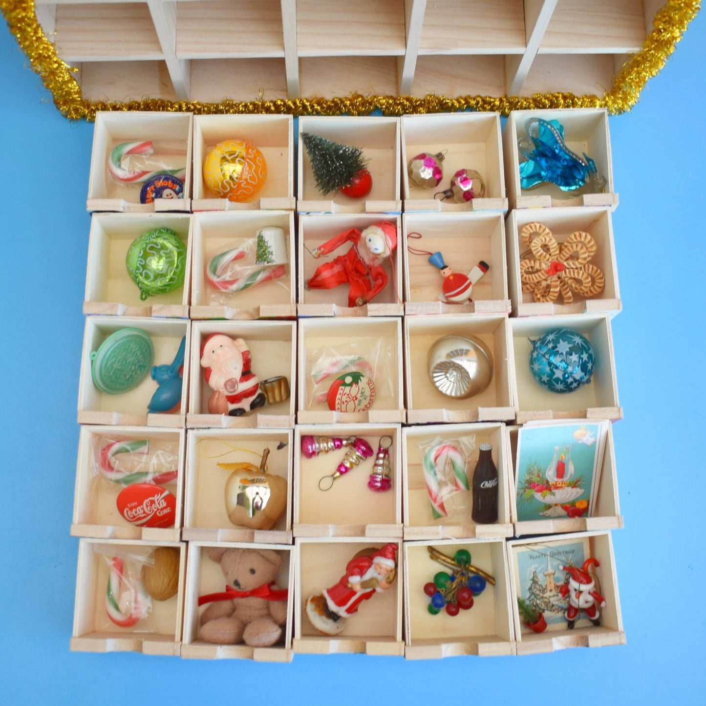 Unique Wooden Multi Drawer Advent Calendar - Vintage Papers - Patchwork