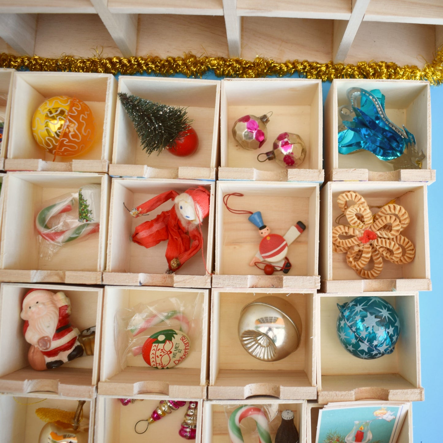 Unique Wooden Multi Drawer Advent Calendar - Vintage Papers - Patchwork