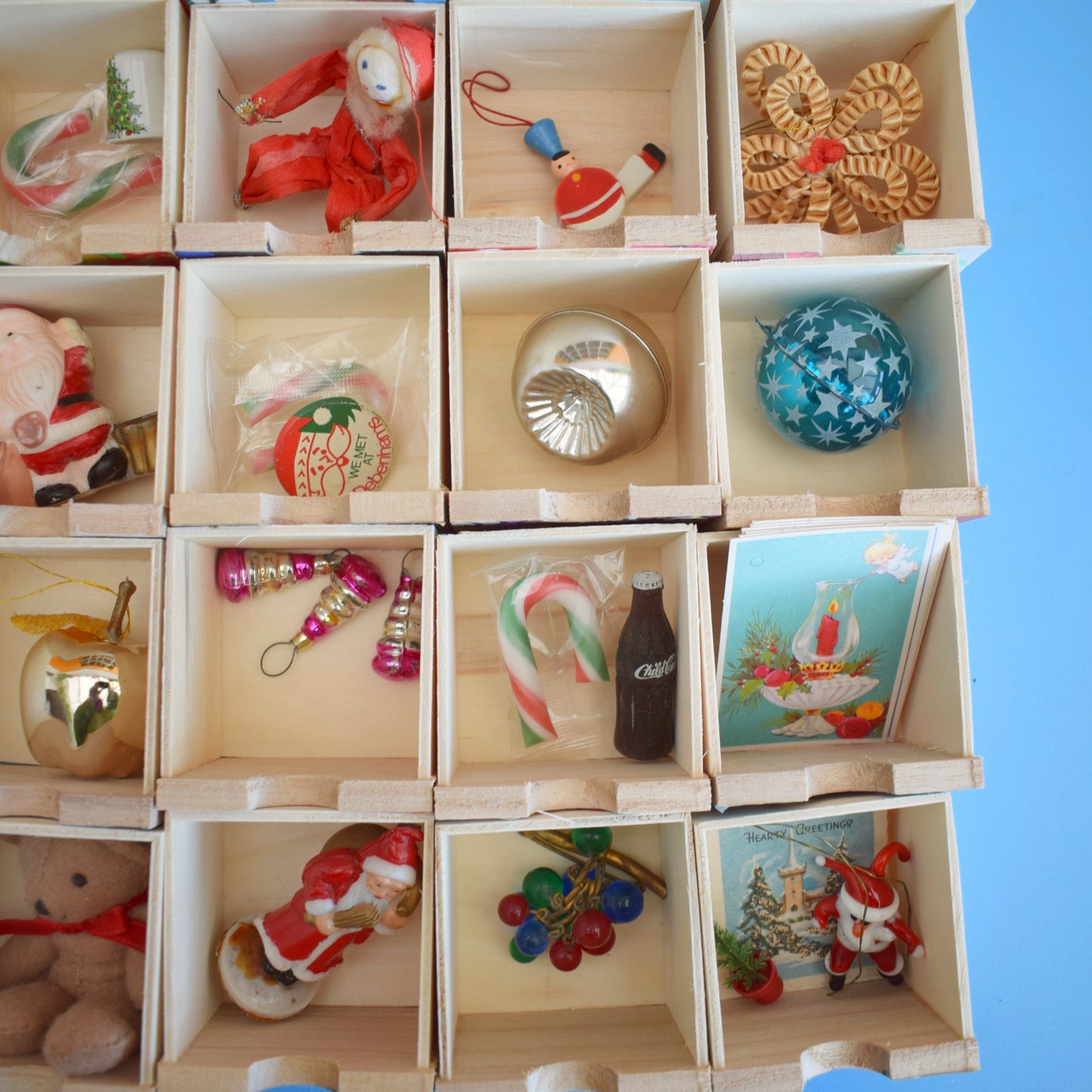 Unique Wooden Multi Drawer Advent Calendar - Vintage Papers - Patchwork