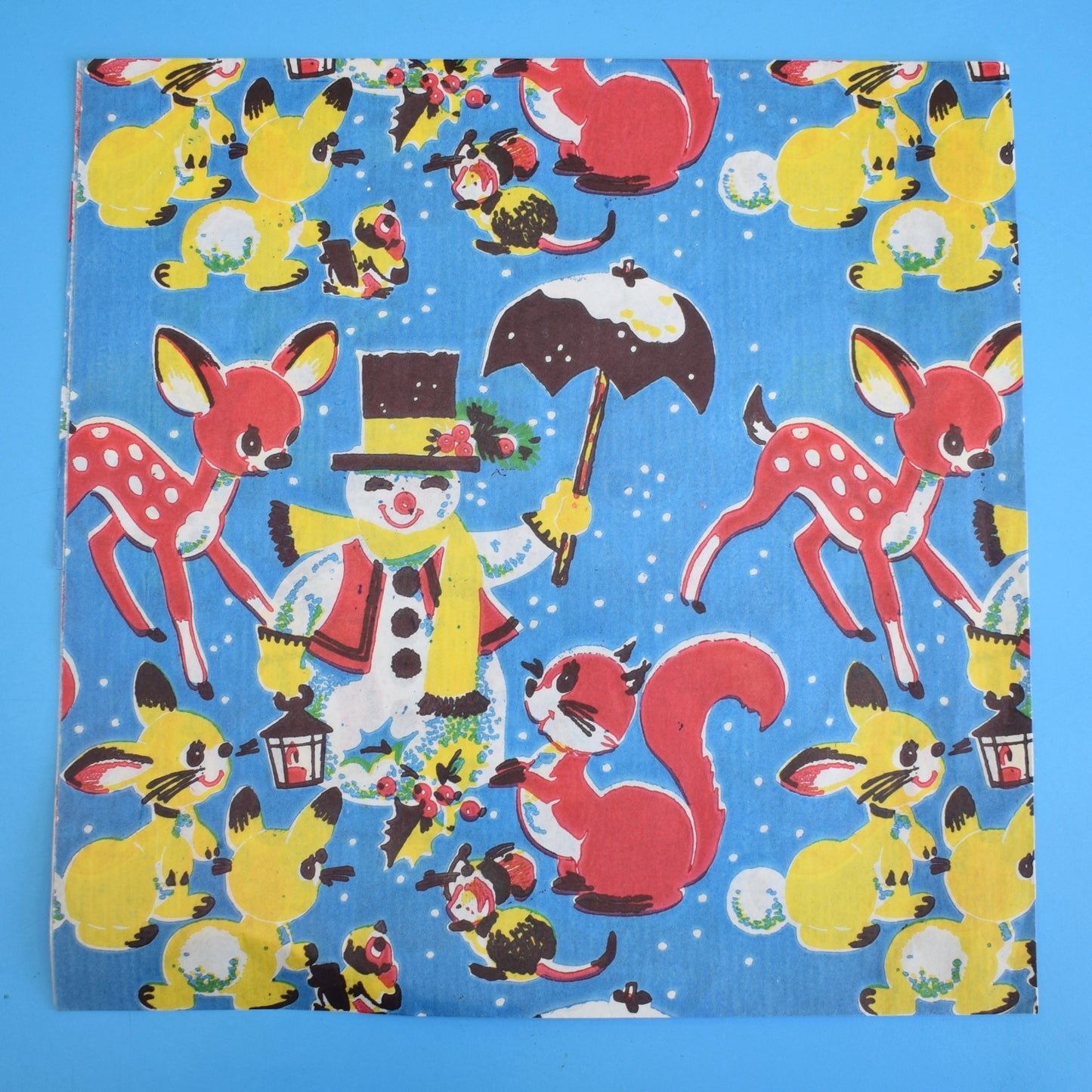 Vintage 1970s Christmas Wrapping Paper - Kitsch Animals