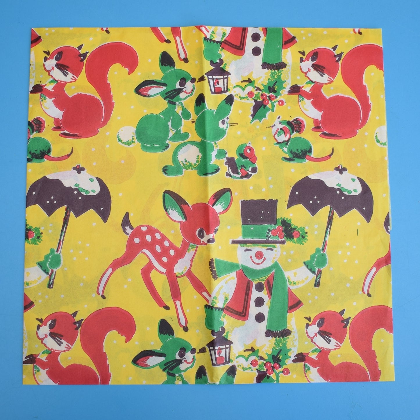 Vintage 1970s Christmas Wrapping Paper - Kitsch Animals