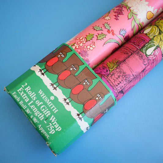 Vintage 1970s Extra Long Christmas Wrapping Paper Rolls x2