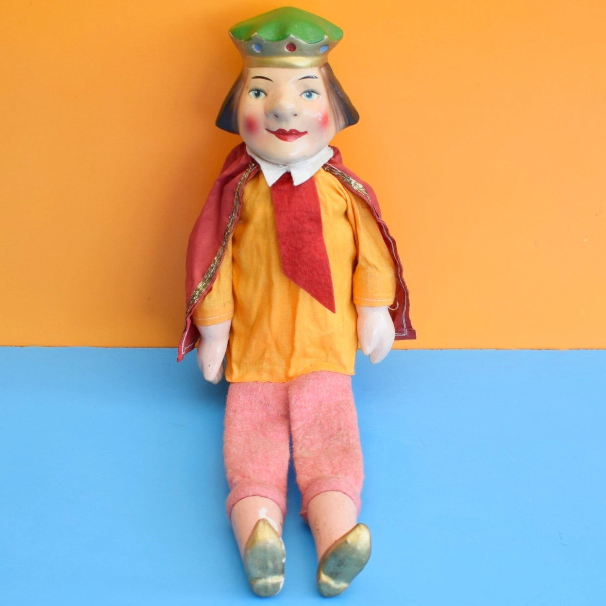 Vintage 1950s Punch & Judy King Hand Puppet - German Paper Mache