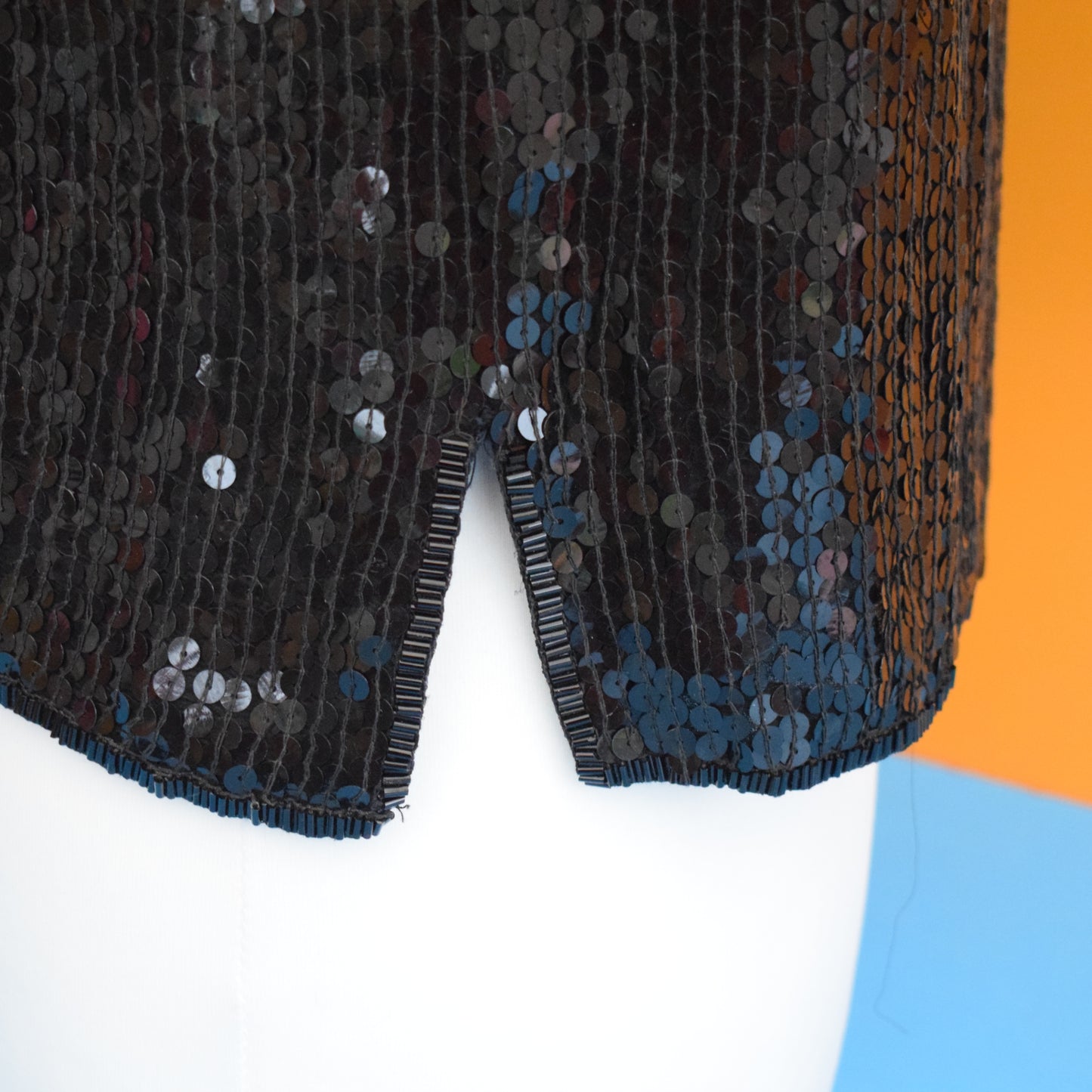 Vintage 1980s Sequin/ Beaded Top - Black Sz 12-14