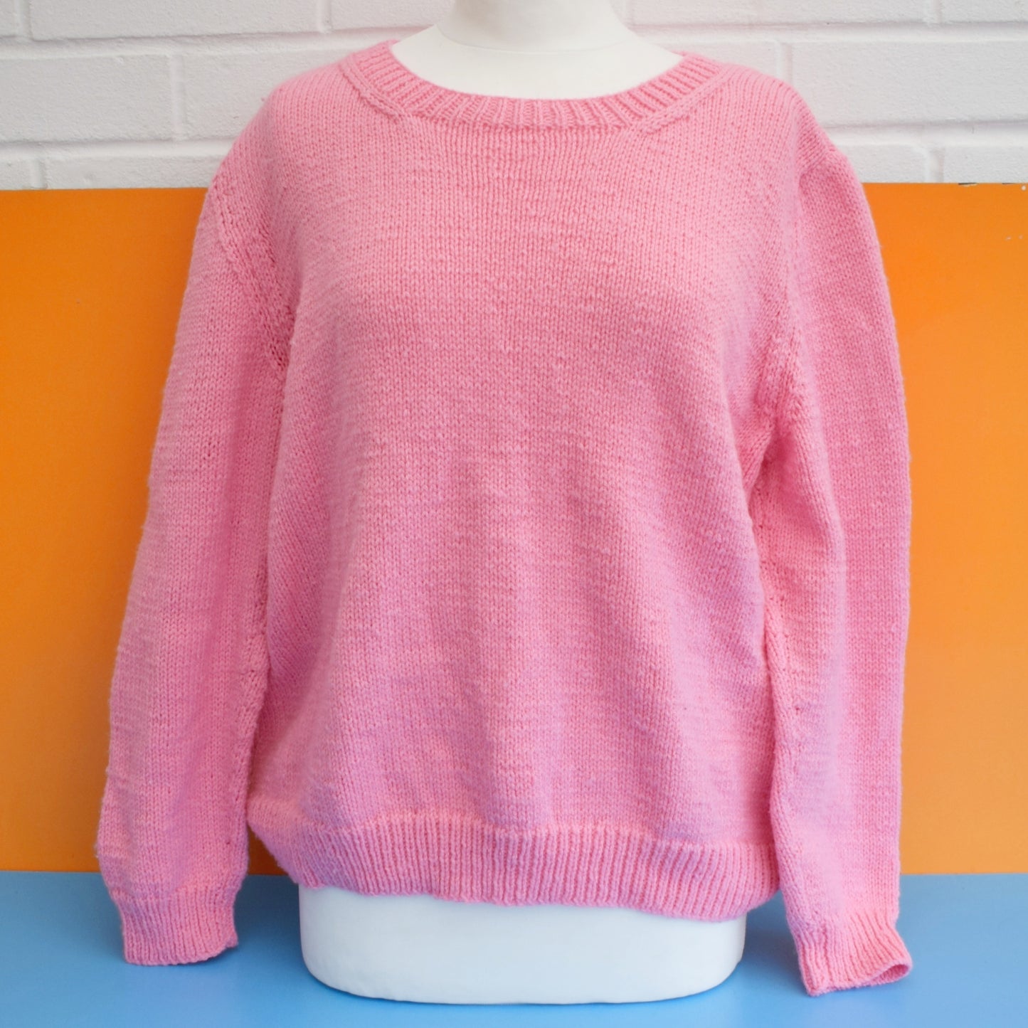 Vintage 1980s Warm Hand Knitted Jumper- Bubblegum Pink