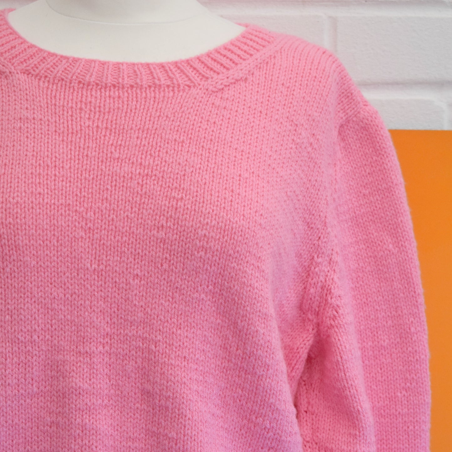 Vintage 1980s Warm Hand Knitted Jumper- Bubblegum Pink