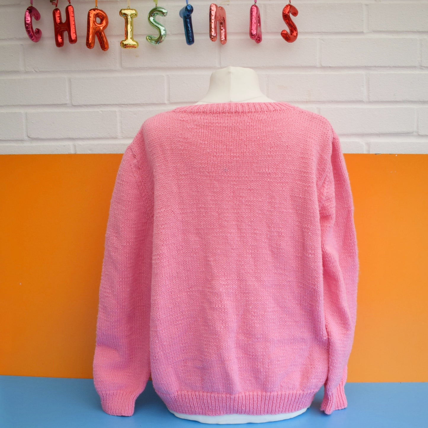 Vintage 1980s Warm Hand Knitted Jumper- Bubblegum Pink