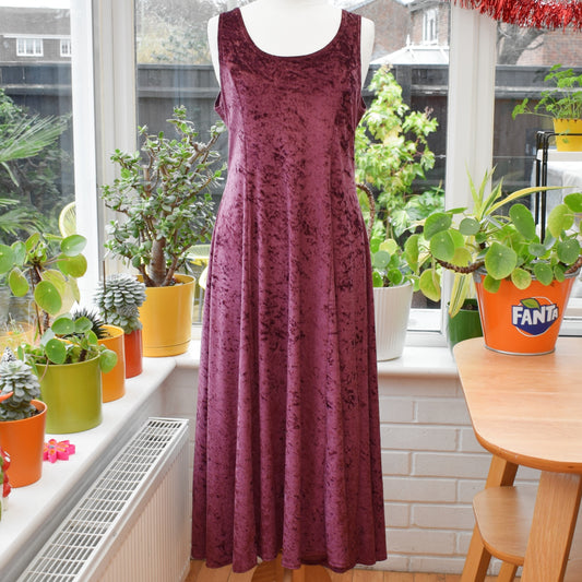 Vintage 1990s Purple Velour Dress - New Look - Size 14-16