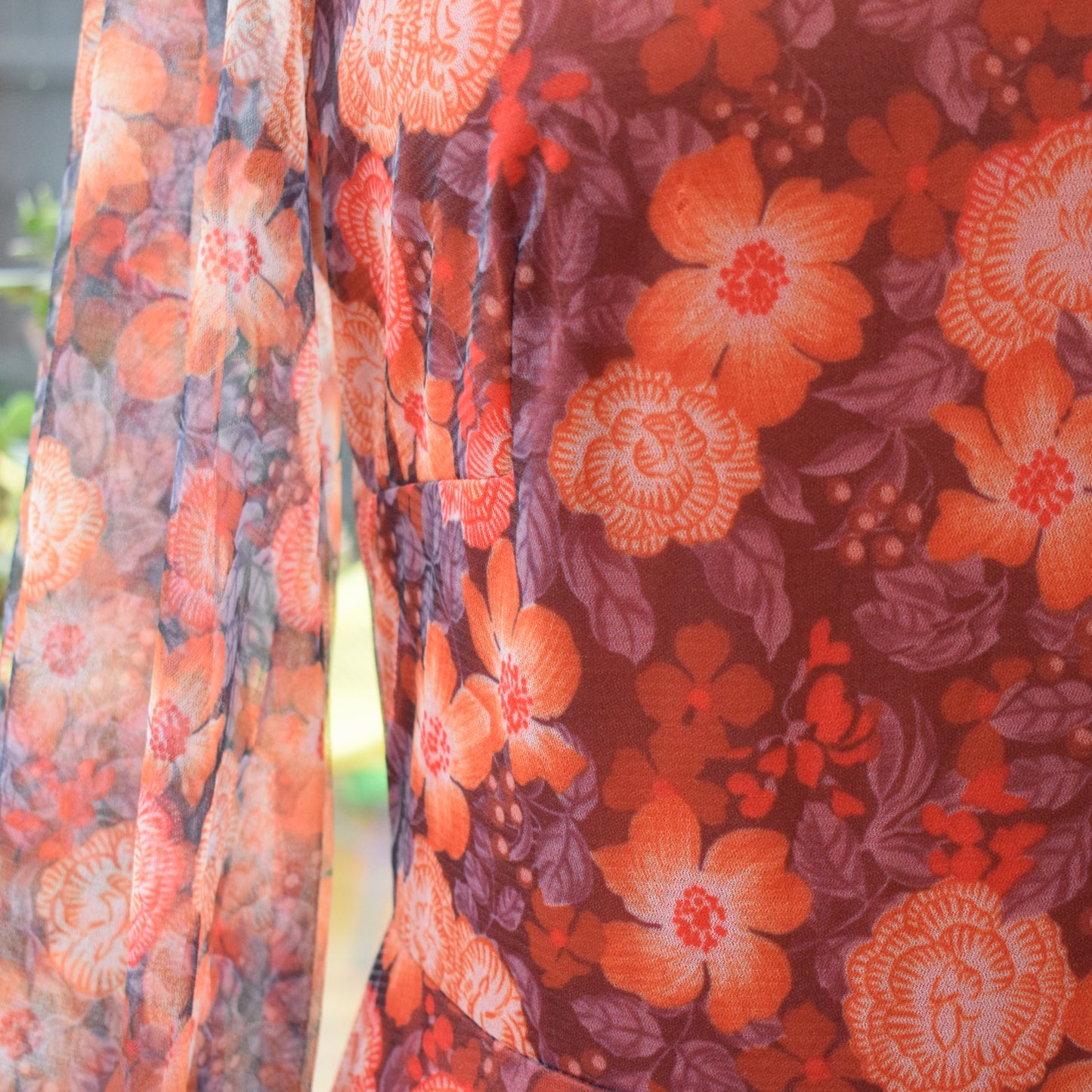 Vintage 1970s Maxi Floaty Dress - Brown/ Orange - Sz 12