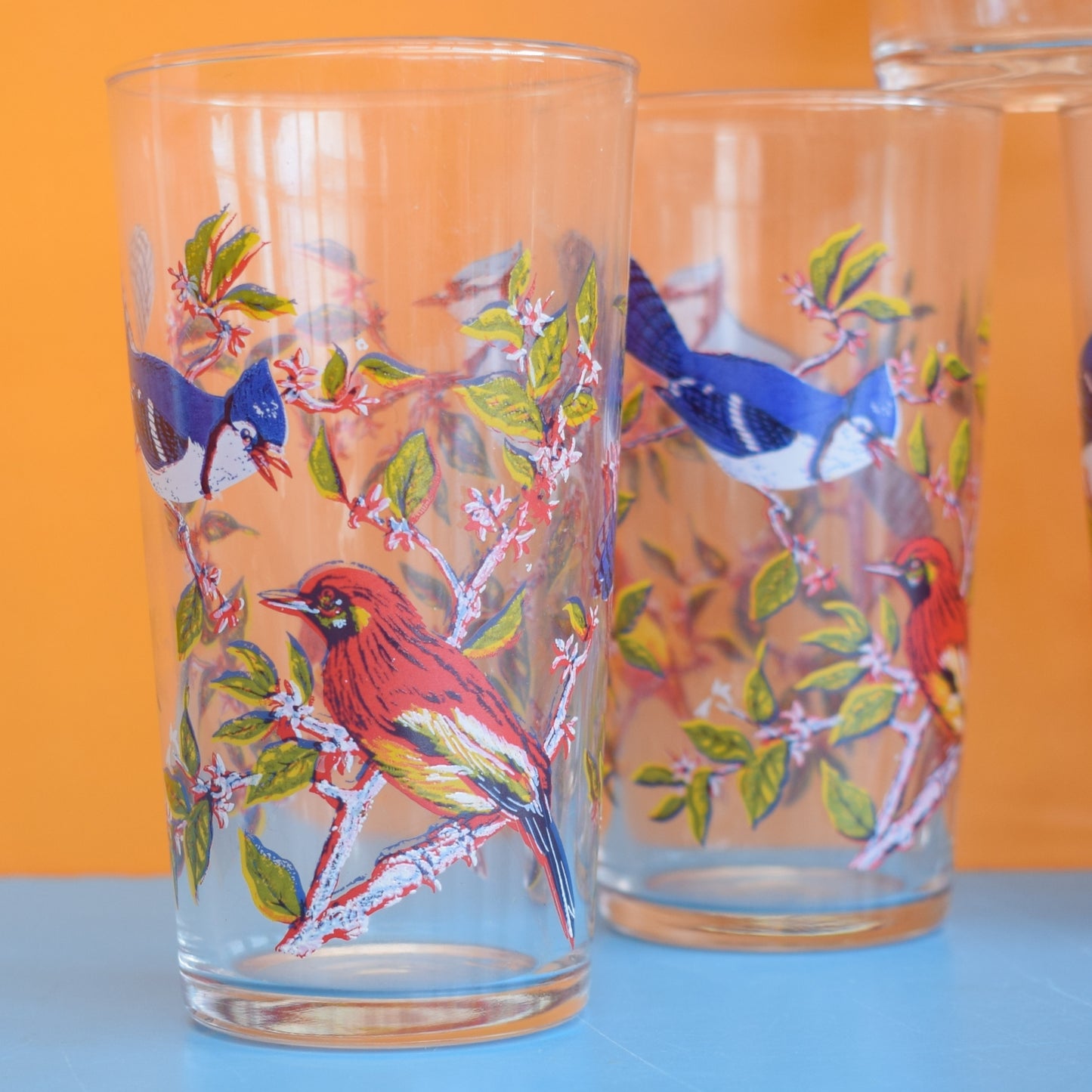 Vintage 1960s Drinking Glasses x6 - Bird Design