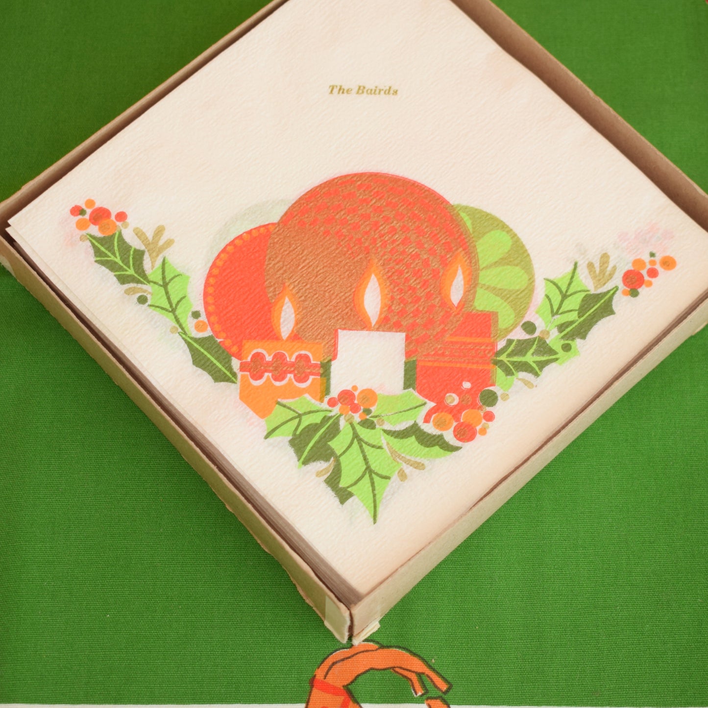 Vintage 1960s Kitsch Christmas Paper Napkins - Box Of 34 / Small Cloth