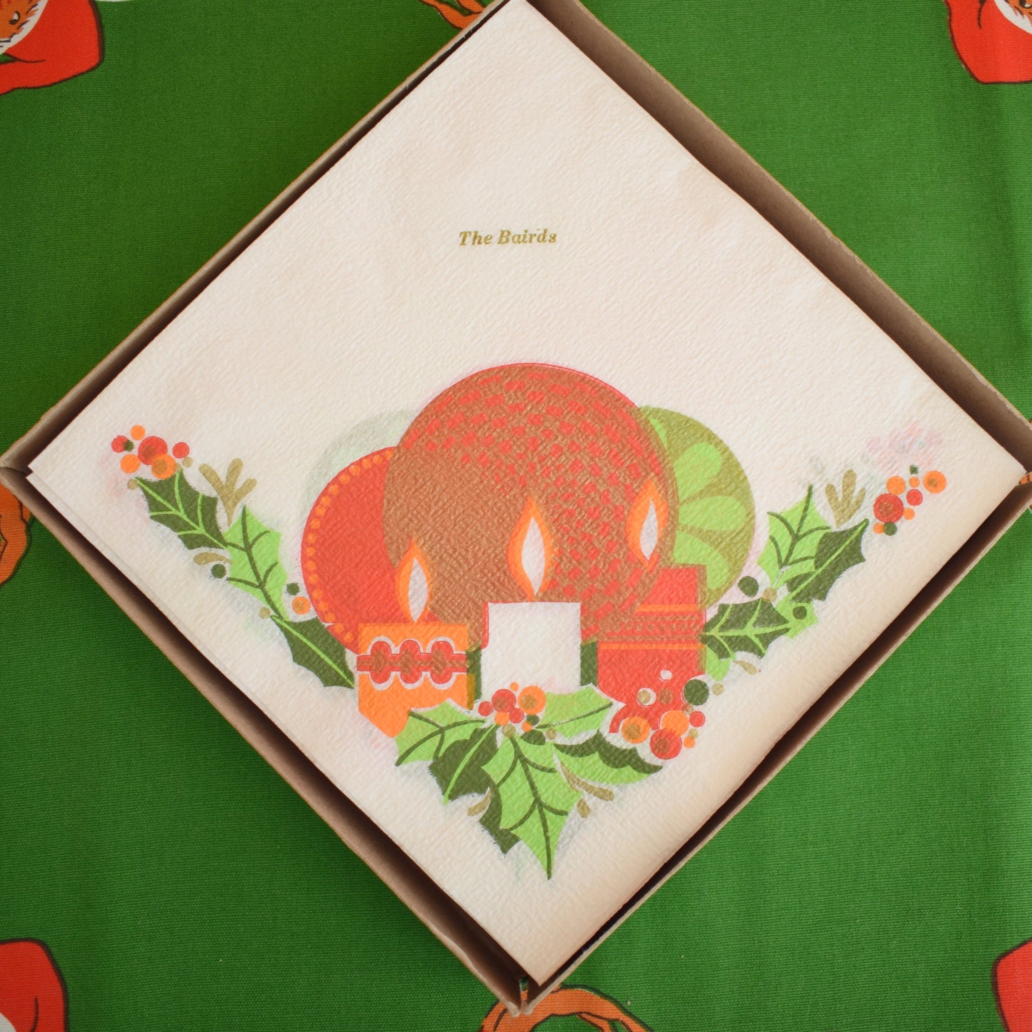 Vintage 1960s Kitsch Christmas Paper Napkins - Box Of 34 / Small Cloth