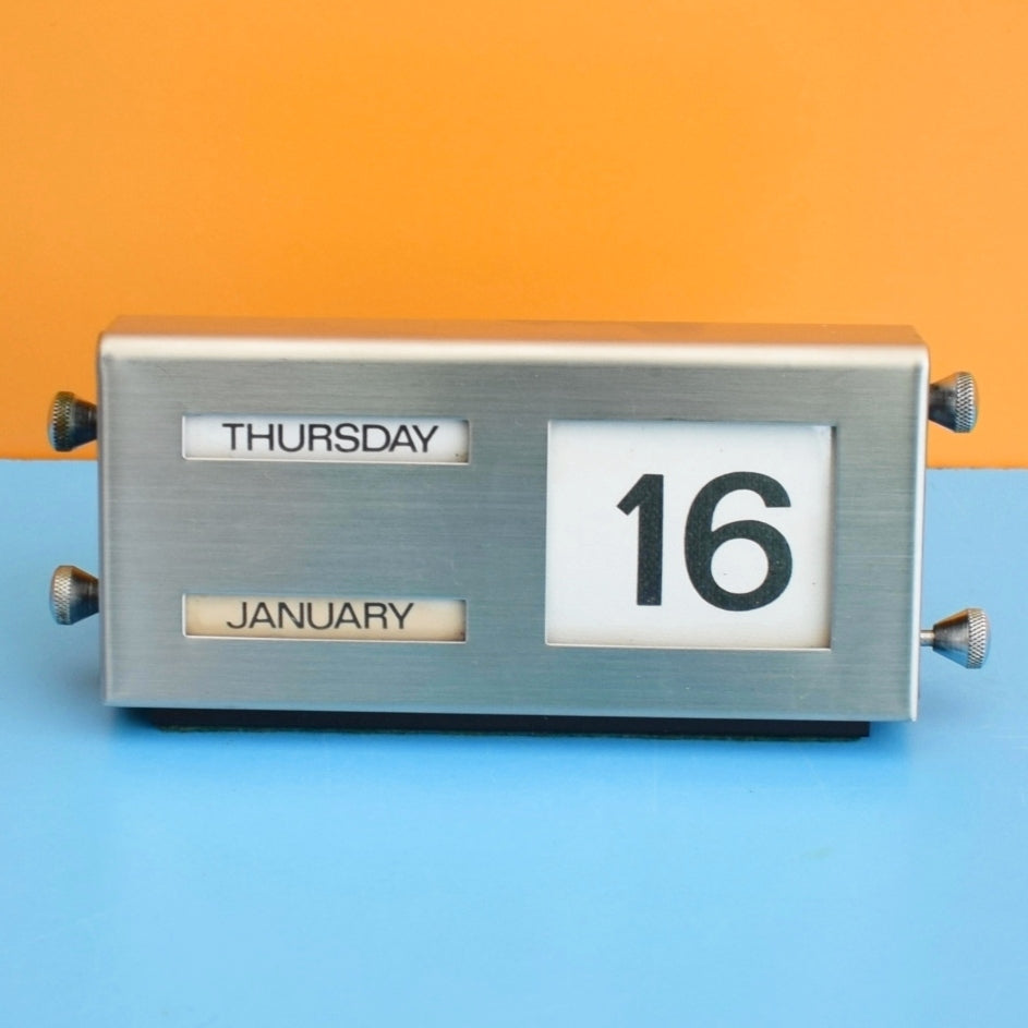 Vintage 1960s Brushed Stainless Steel Perpetual Calendar