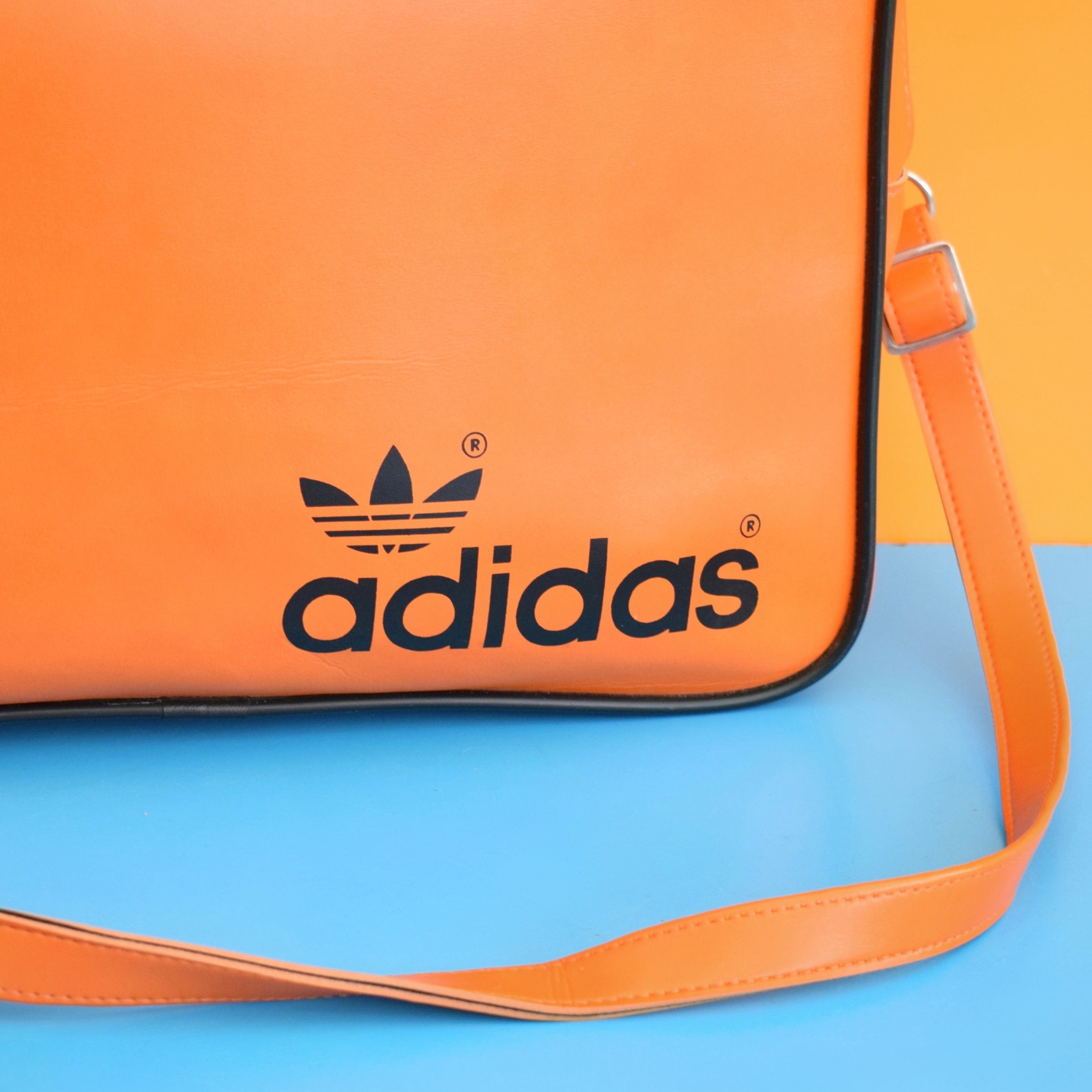 Vintage 1990s Rare Vinyl Shoulder Laptop Bag Adidas Orange