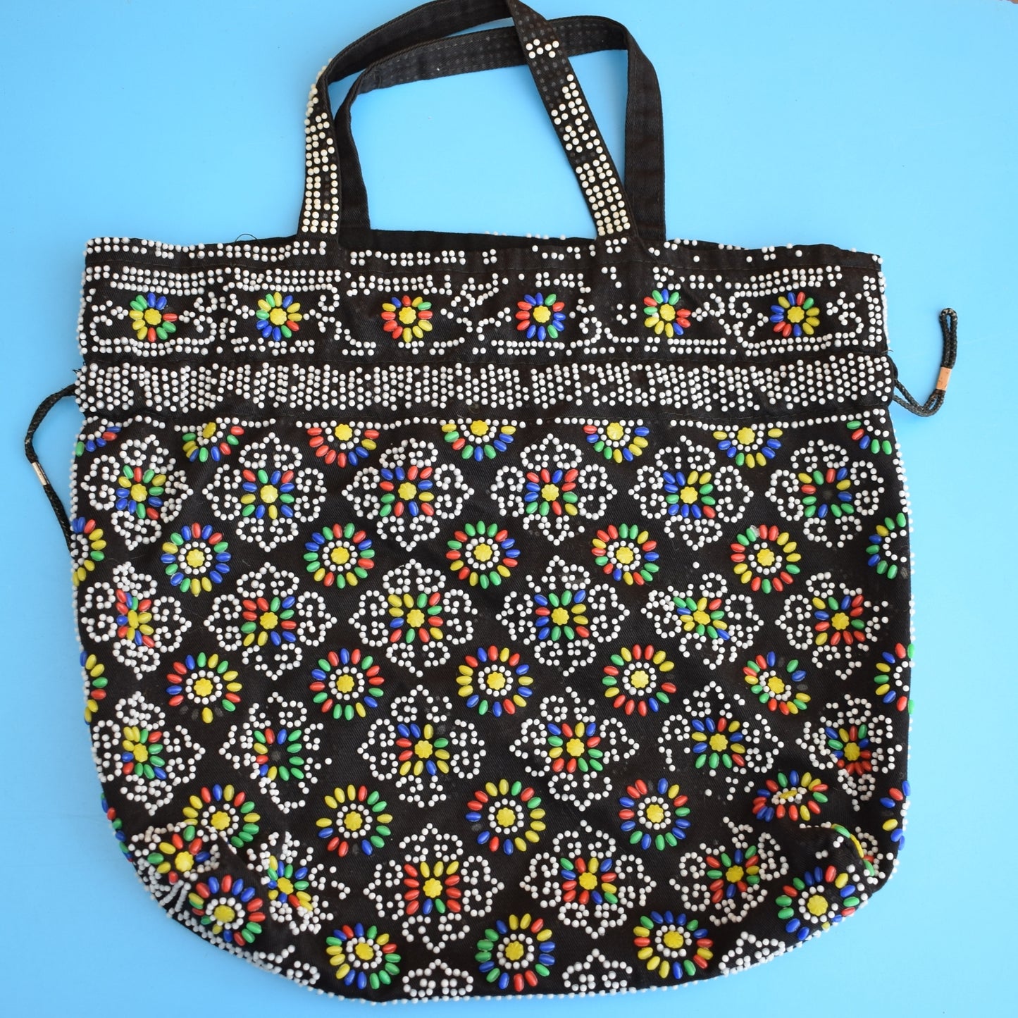 Vintage 1970s Beaded Handbag - Flowers