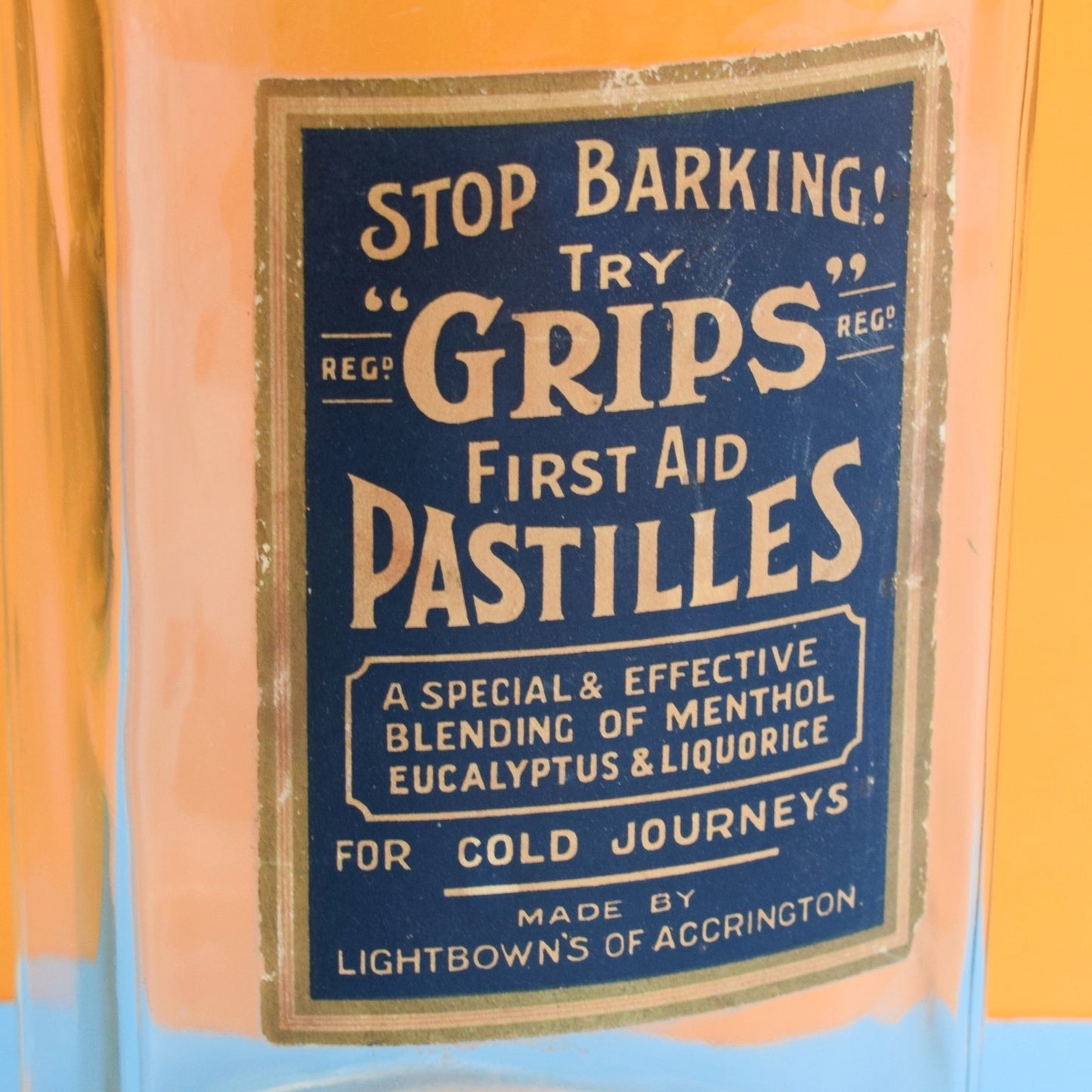 Vintage 1940s Glass Shop Jar - Grips Pastilles