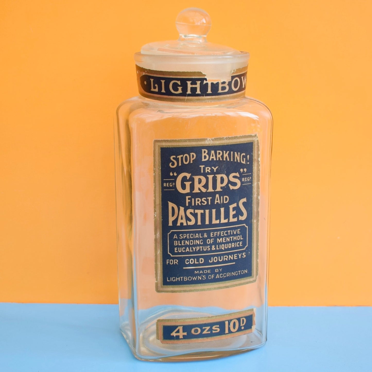 Vintage 1940s Glass Shop Jar - Grips Pastilles