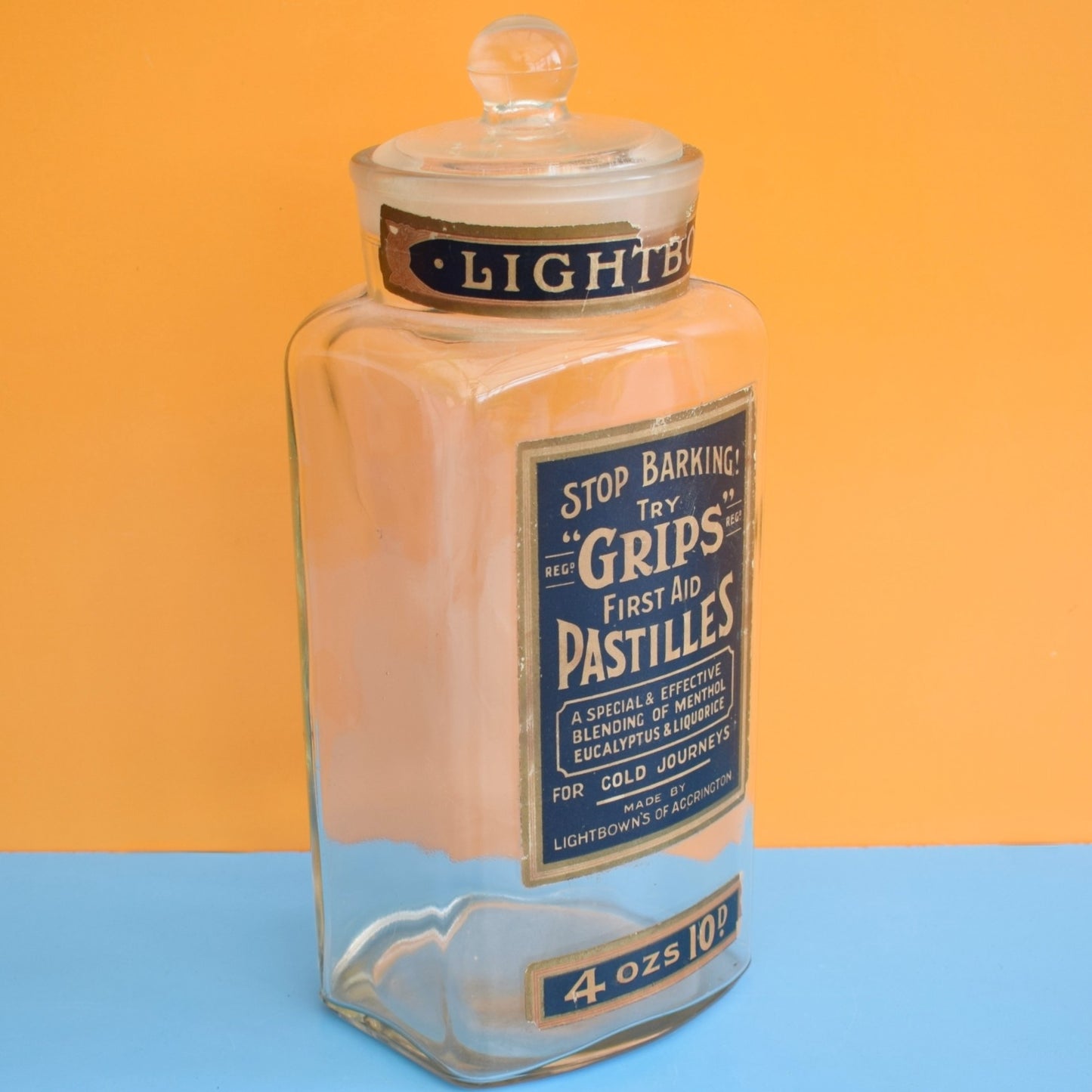 Vintage 1940s Glass Shop Jar - Grips Pastilles