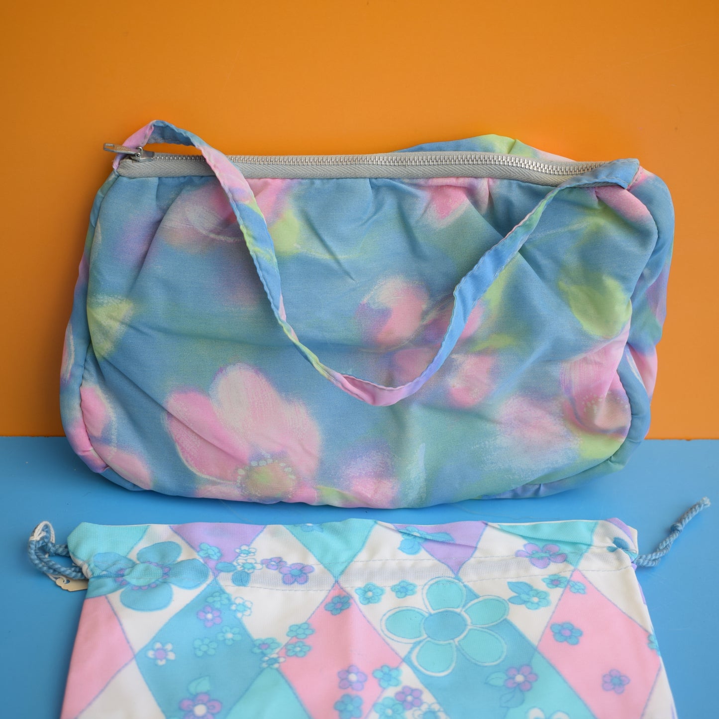 Vintage 1970s Wash Bags - Pale Pink/ Blue