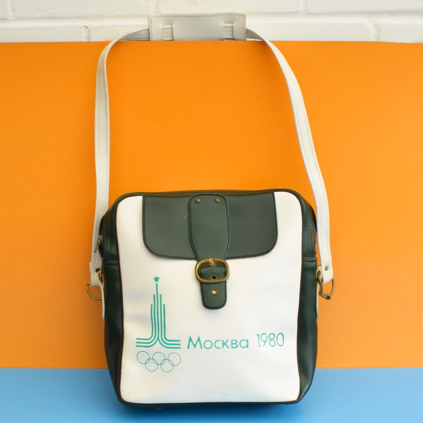 Vintage 1980s Vinyl Shoulder Bag - Moscow Olympics