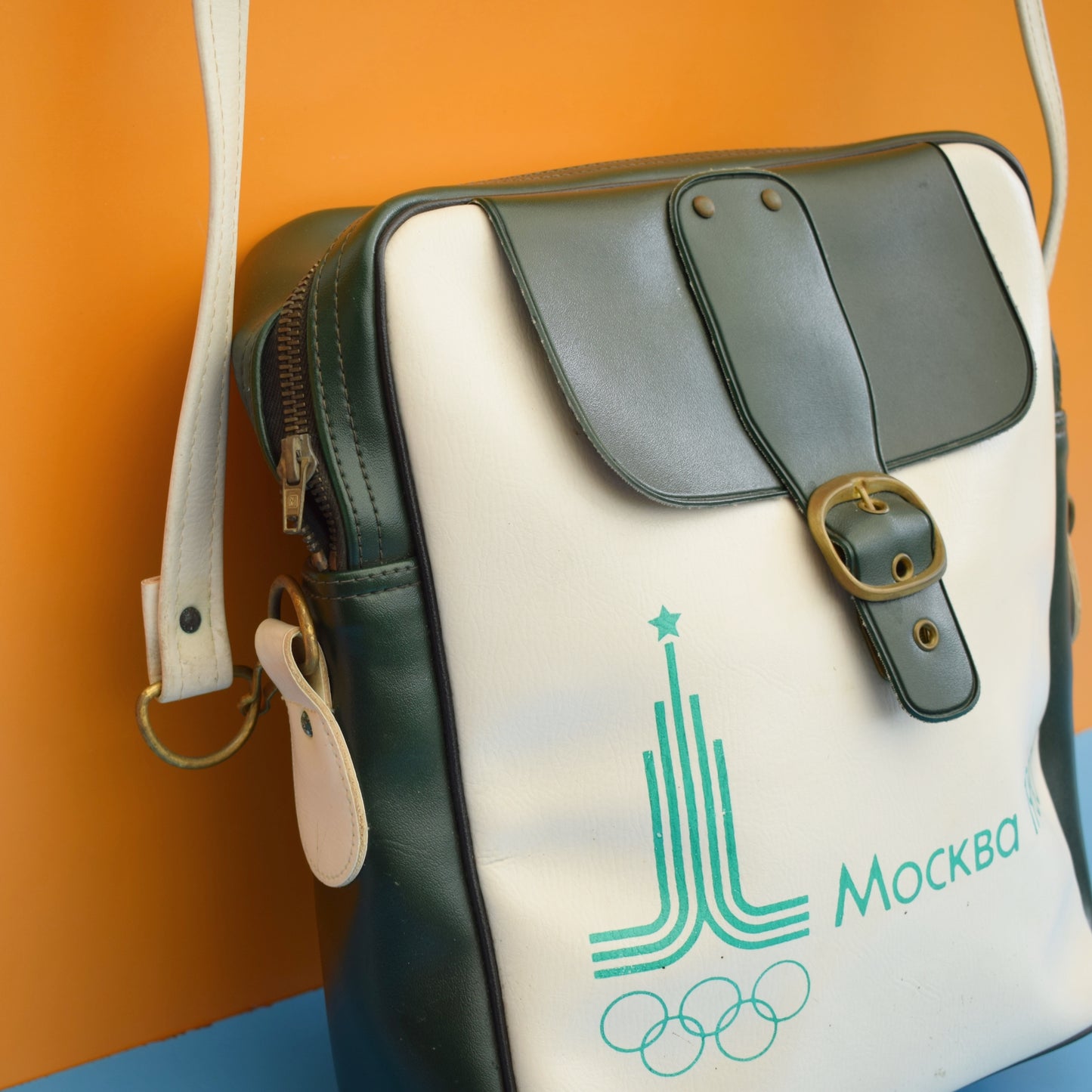 Vintage 1980s Vinyl Shoulder Bag - Moscow Olympics