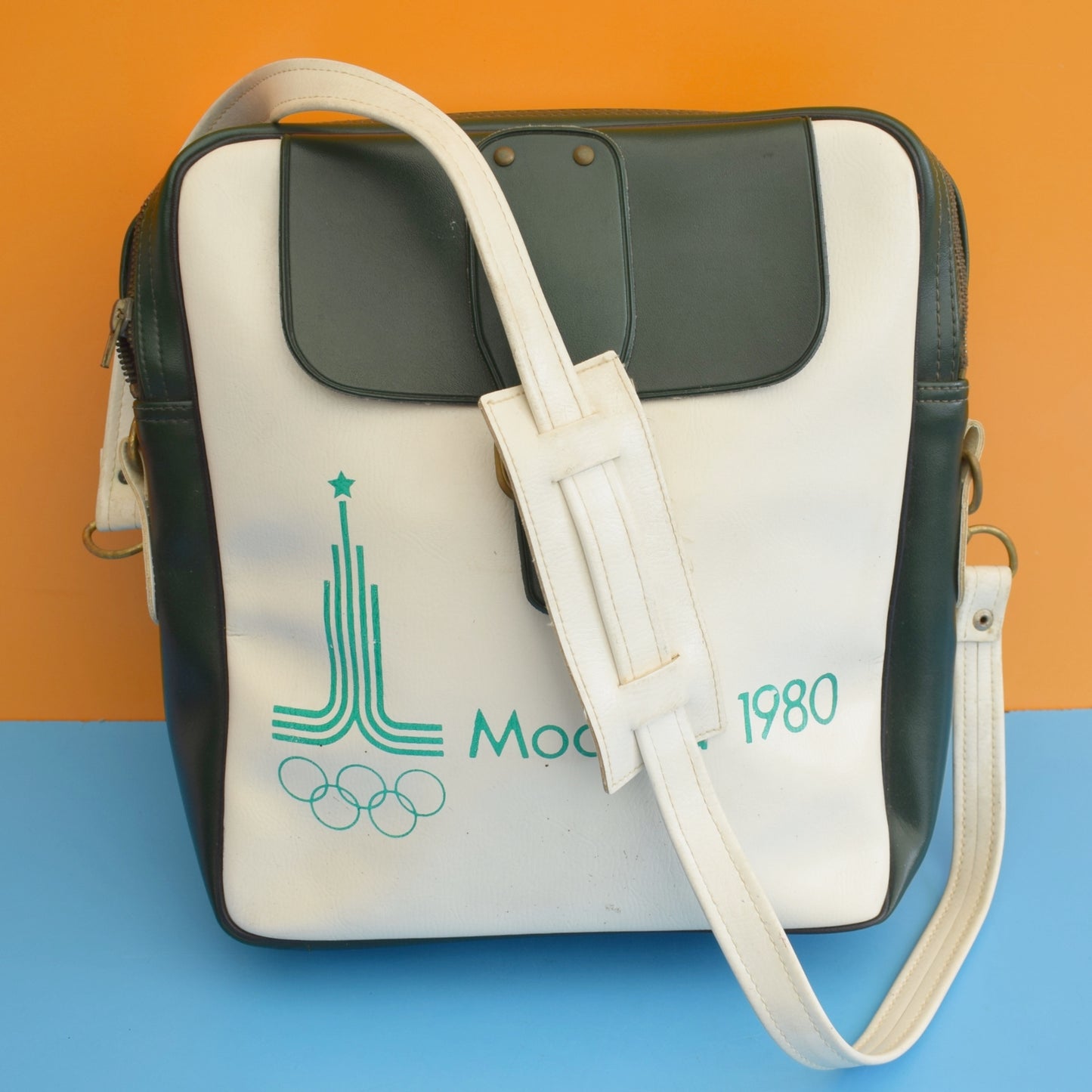 Vintage 1980s Vinyl Shoulder Bag - Moscow Olympics