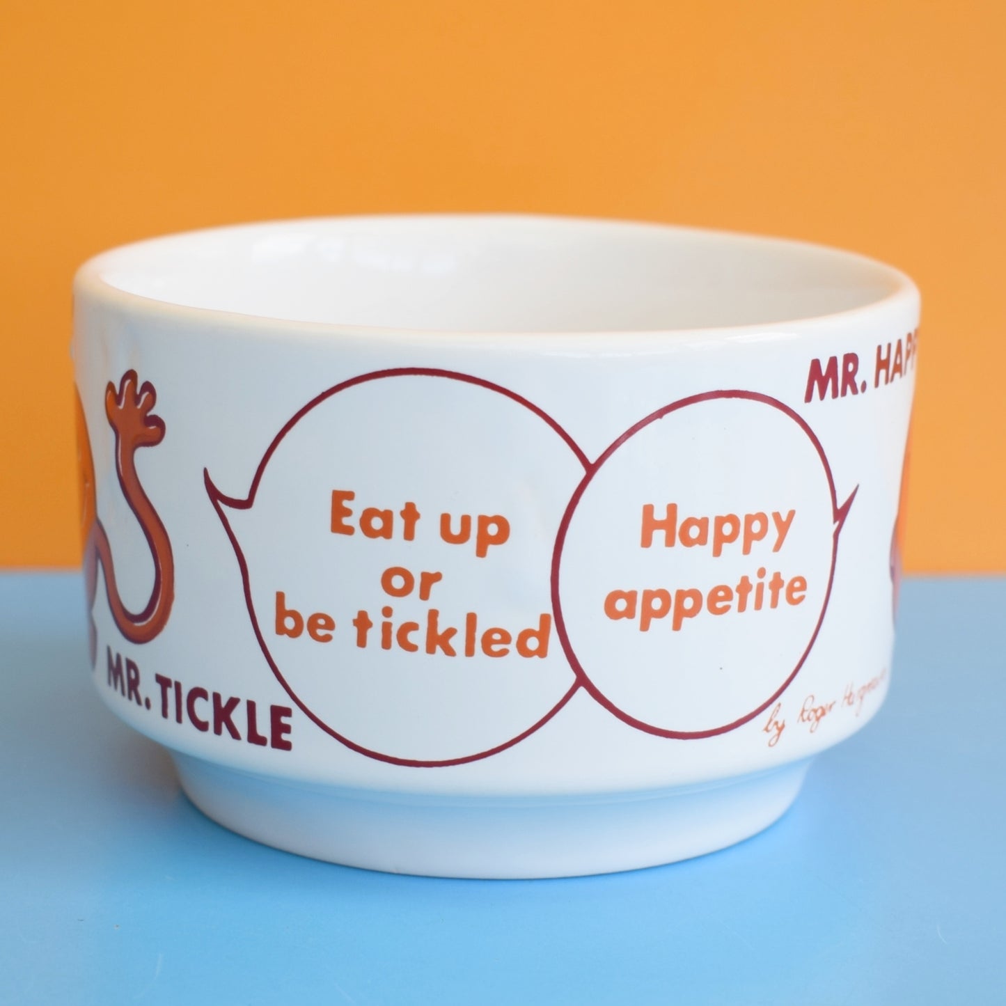 Vintage 1970s Mr Men Bowl - Mr Fussy, Mr Tickle & Mr Happy.