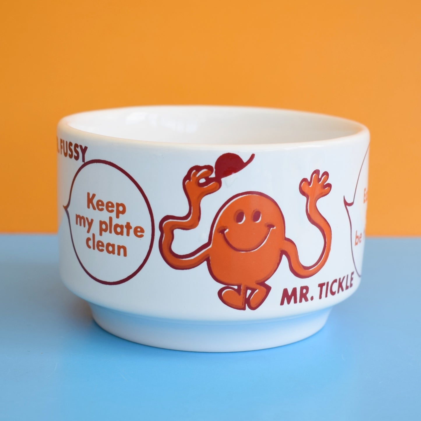 Vintage 1970s Mr Men Bowl - Mr Fussy, Mr Tickle & Mr Happy.