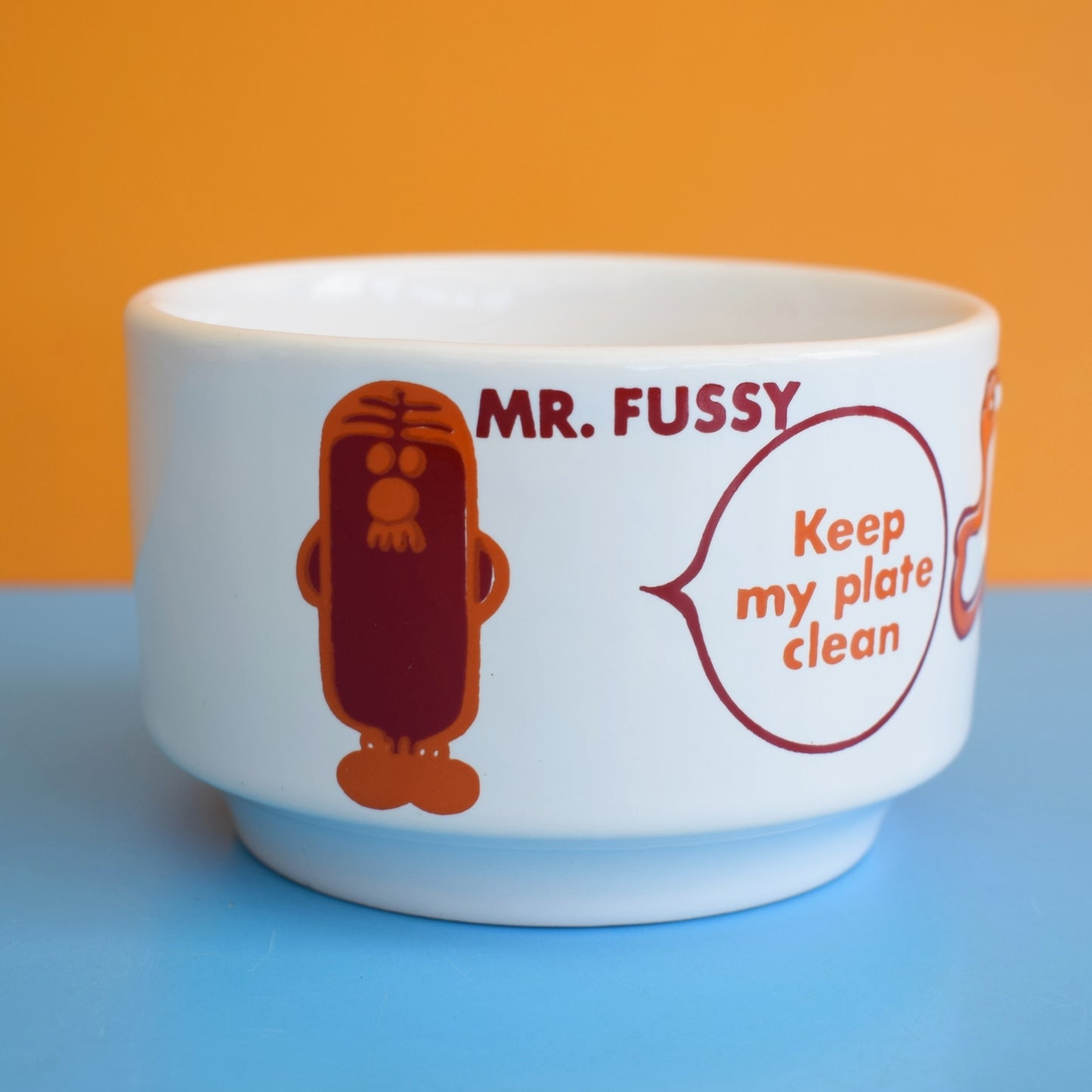 Vintage 1970s Mr Men Bowl - Mr Fussy, Mr Tickle & Mr Happy.