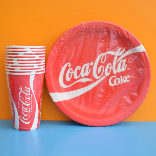 Vintage 1980s Unused Paper Plates / Cups - Coke / Coca Cola