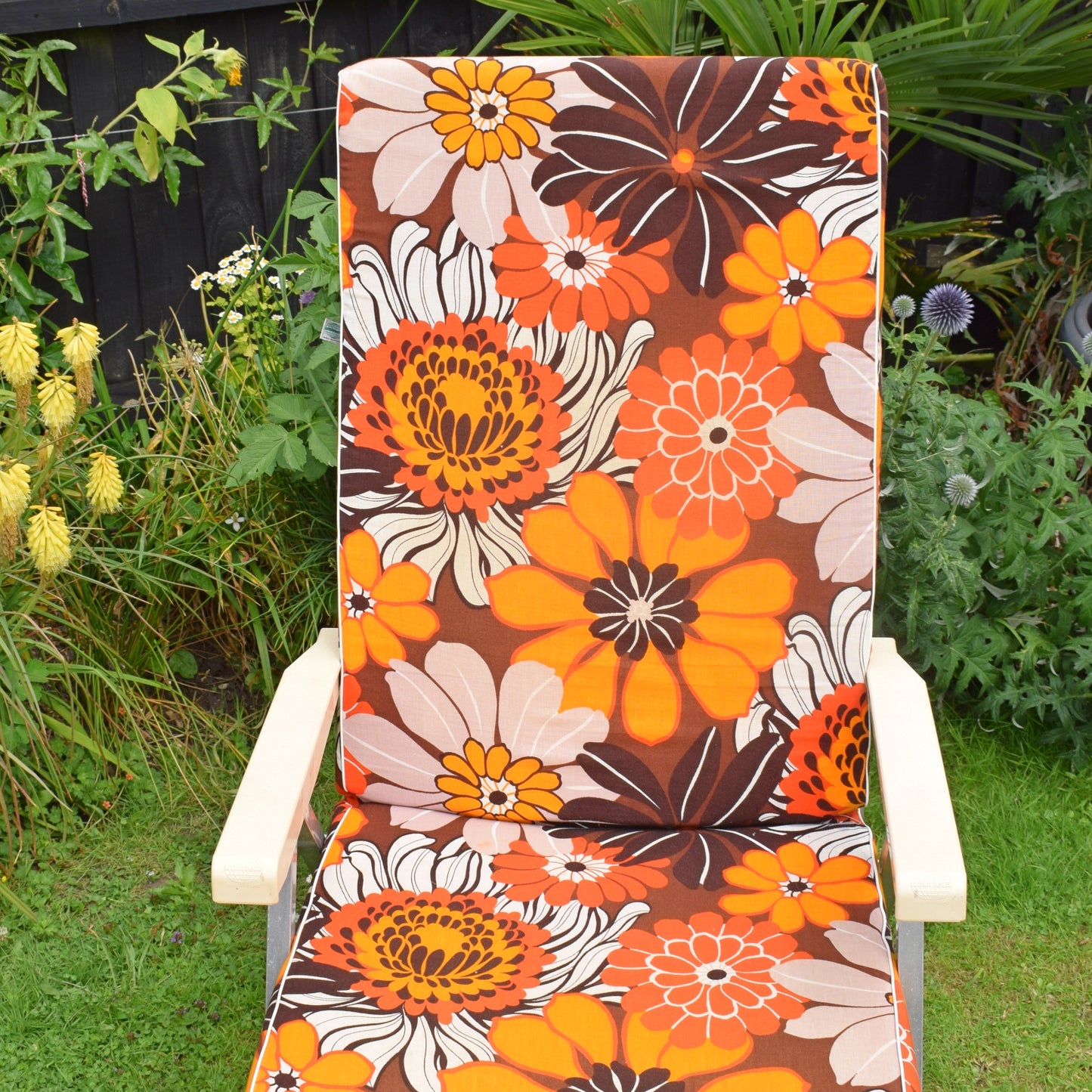 Vintage 1970s Garden Lounger - Orange Flower Power