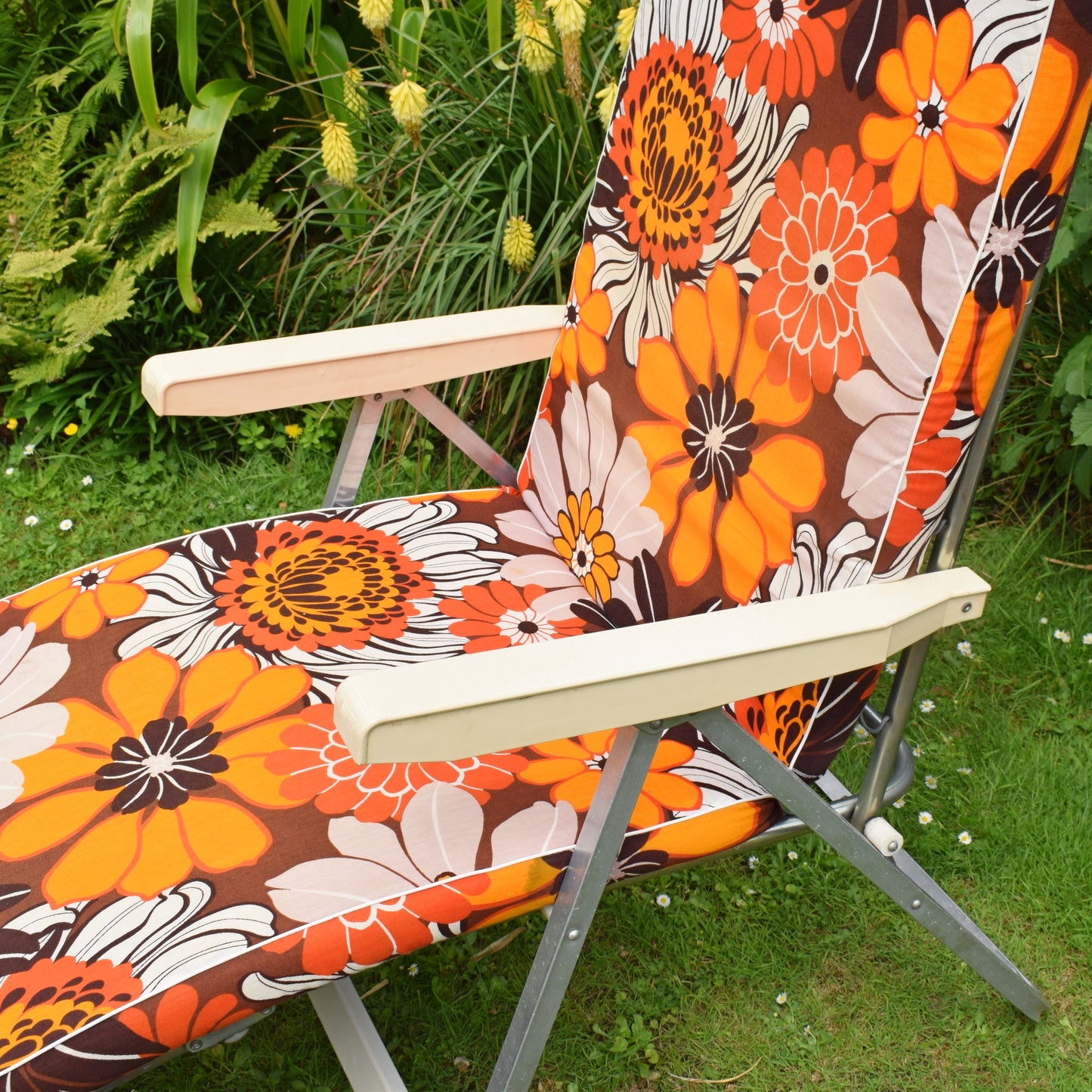 Vintage 1970s Garden Lounger - Orange Flower Power