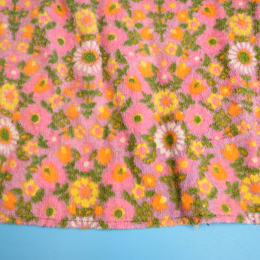 Vintage 1960s Towelling Fabric Curtains - Flowers - Pink