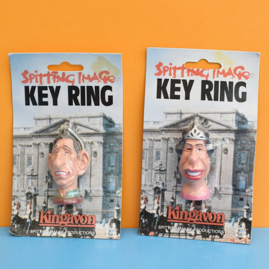 Vintage 1980s Keyrings - Spitting Image - Queen Liz & King Charles