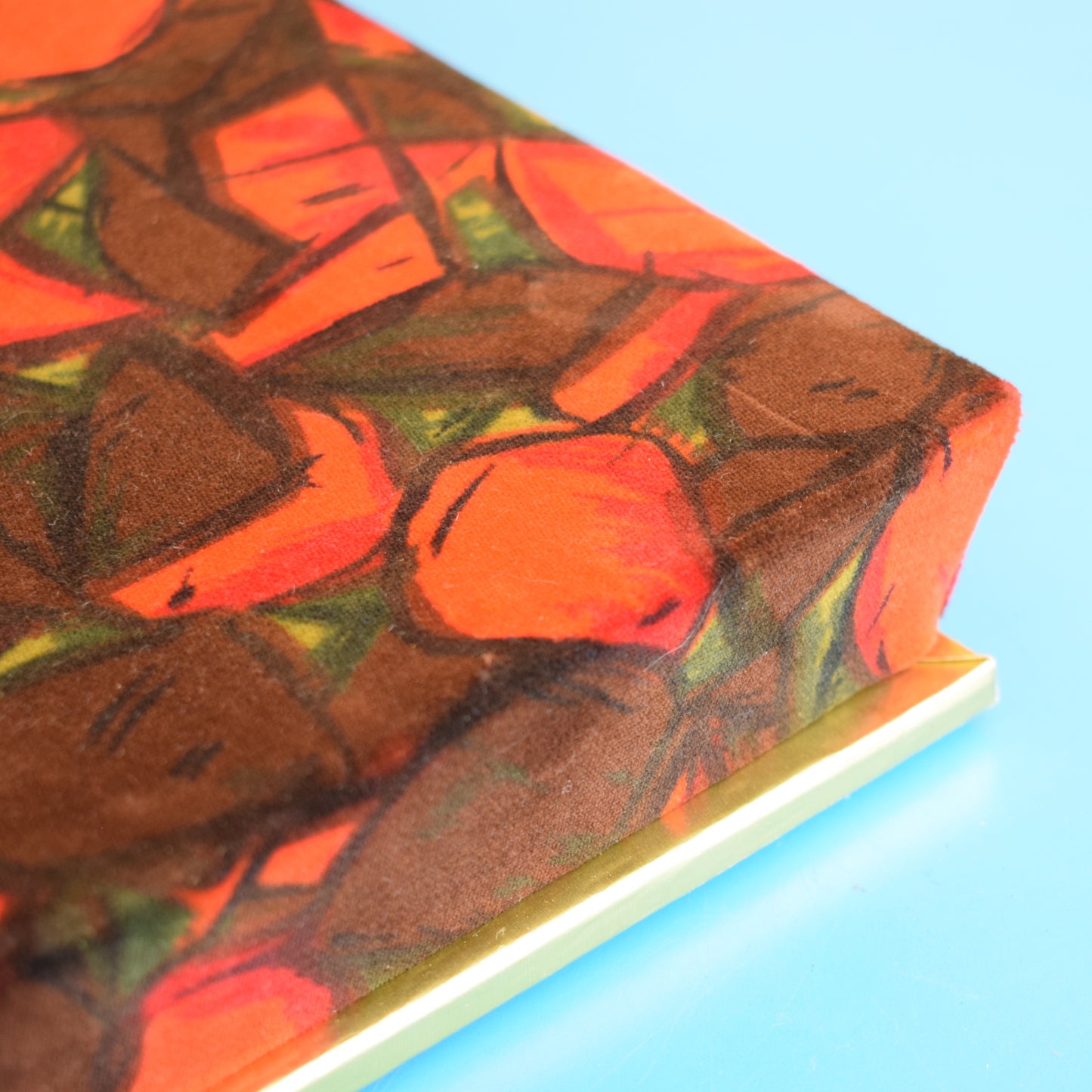 Vintage 1960s Large Chocolate Box With Velvet Top - Orange/ Red Abstract