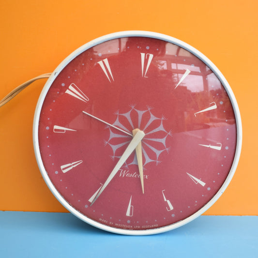 Vintage 1960s Westclox Electric Wall Clock - Red & White