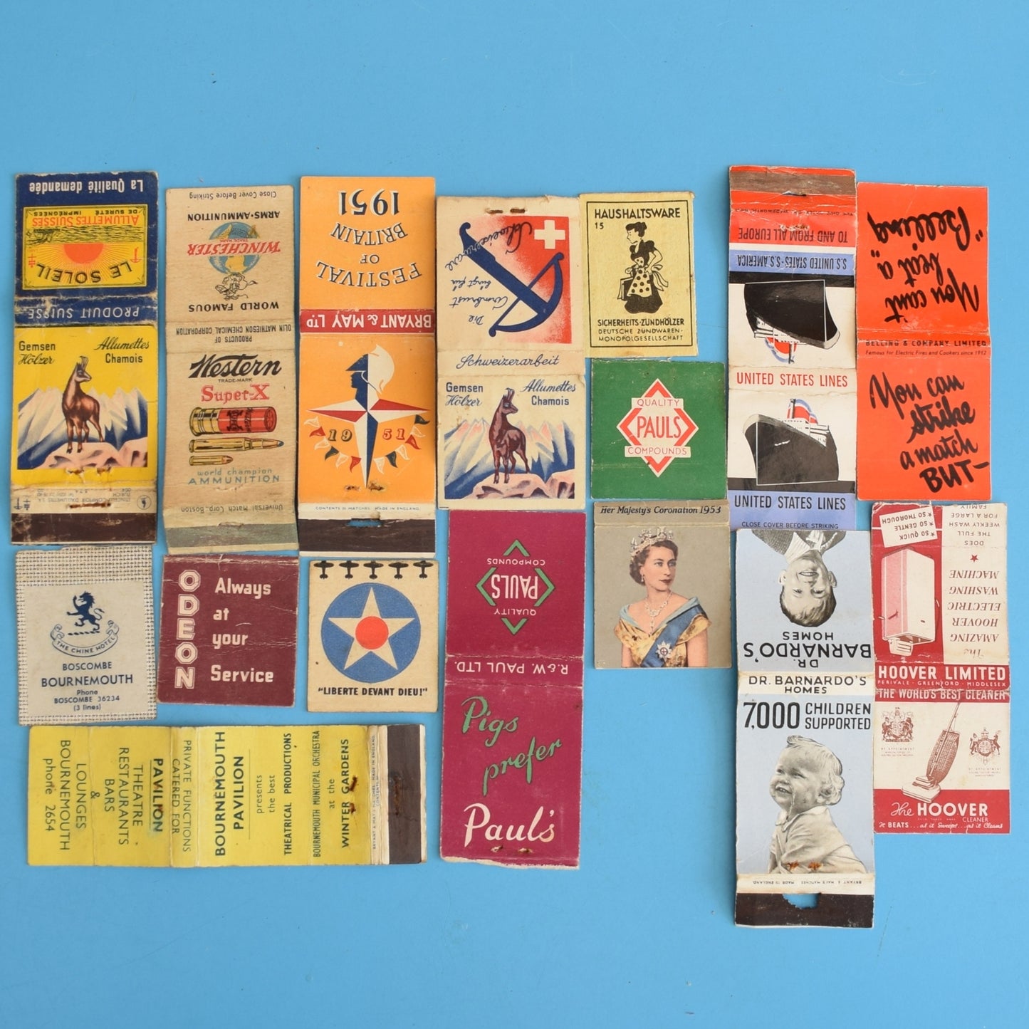 Vintage 1940s Matchboxes / Matchbook Covers - Amazing Designs