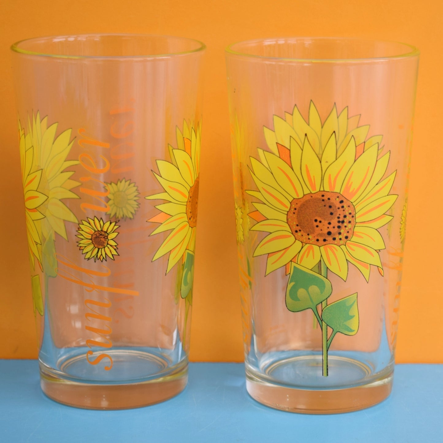 Vintage 1990s Drinking Glass Pair - Sunflowers