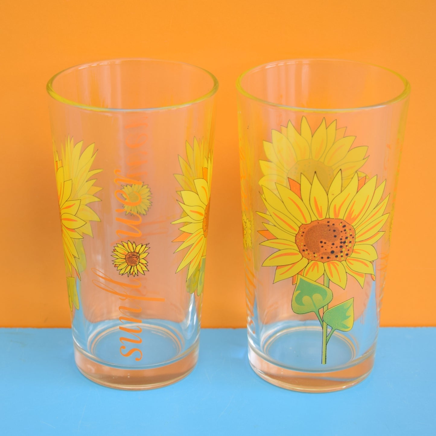 Vintage 1990s Drinking Glass Pair - Sunflowers