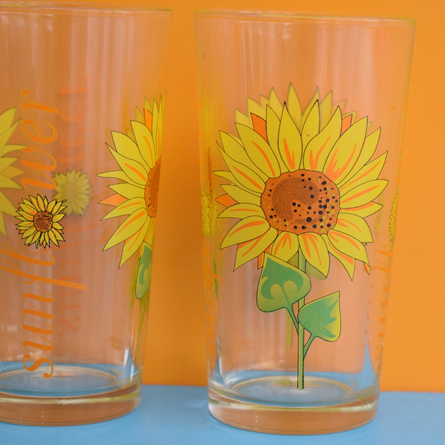 Vintage 1990s Drinking Glass Pair - Sunflowers