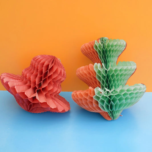 Vintage 1950s Honeycomb Paper Decorations - Shapes x2