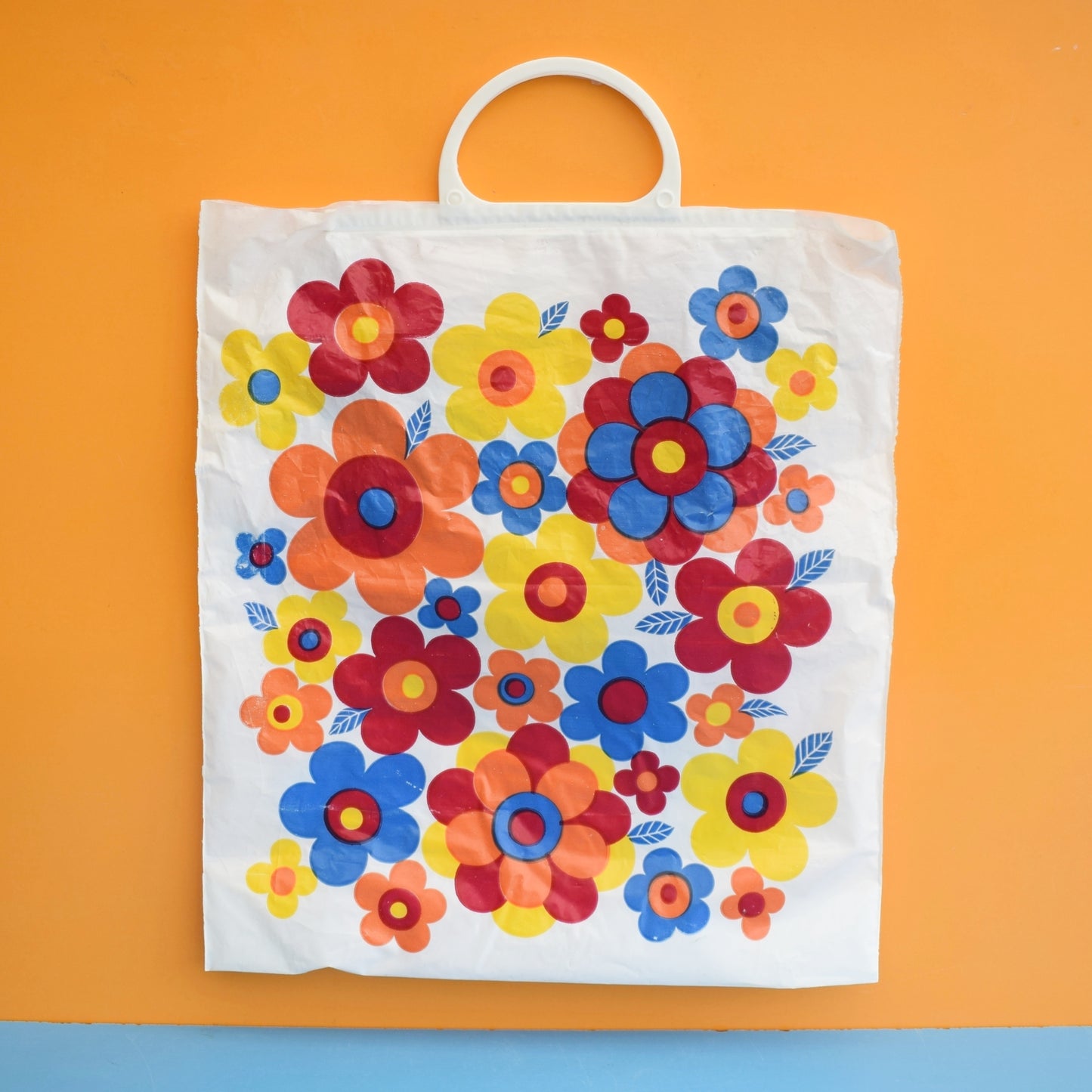 Vintage 1970s Plastic Carrier Bag - Flower Power