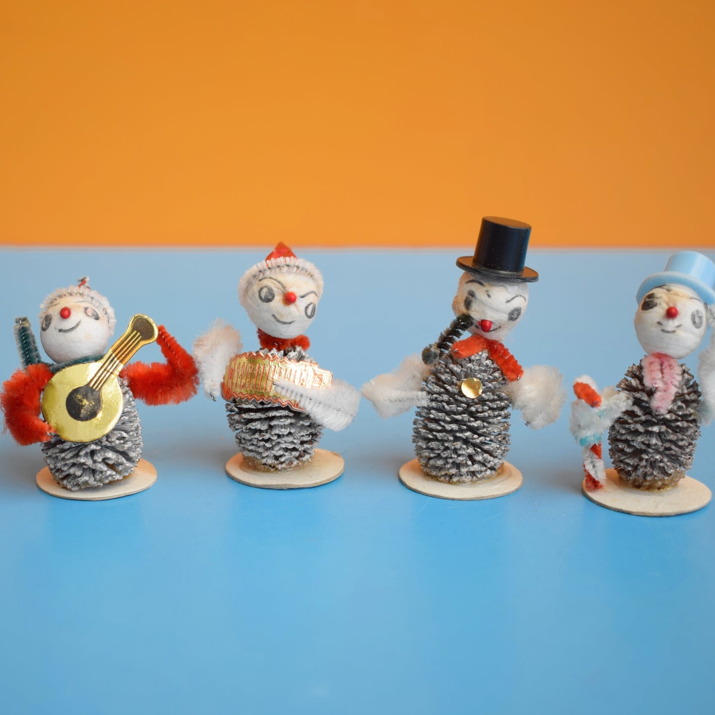 Vintage 1950s Christmas Pinecone Elf Ornaments - Spun Cotton - Japan