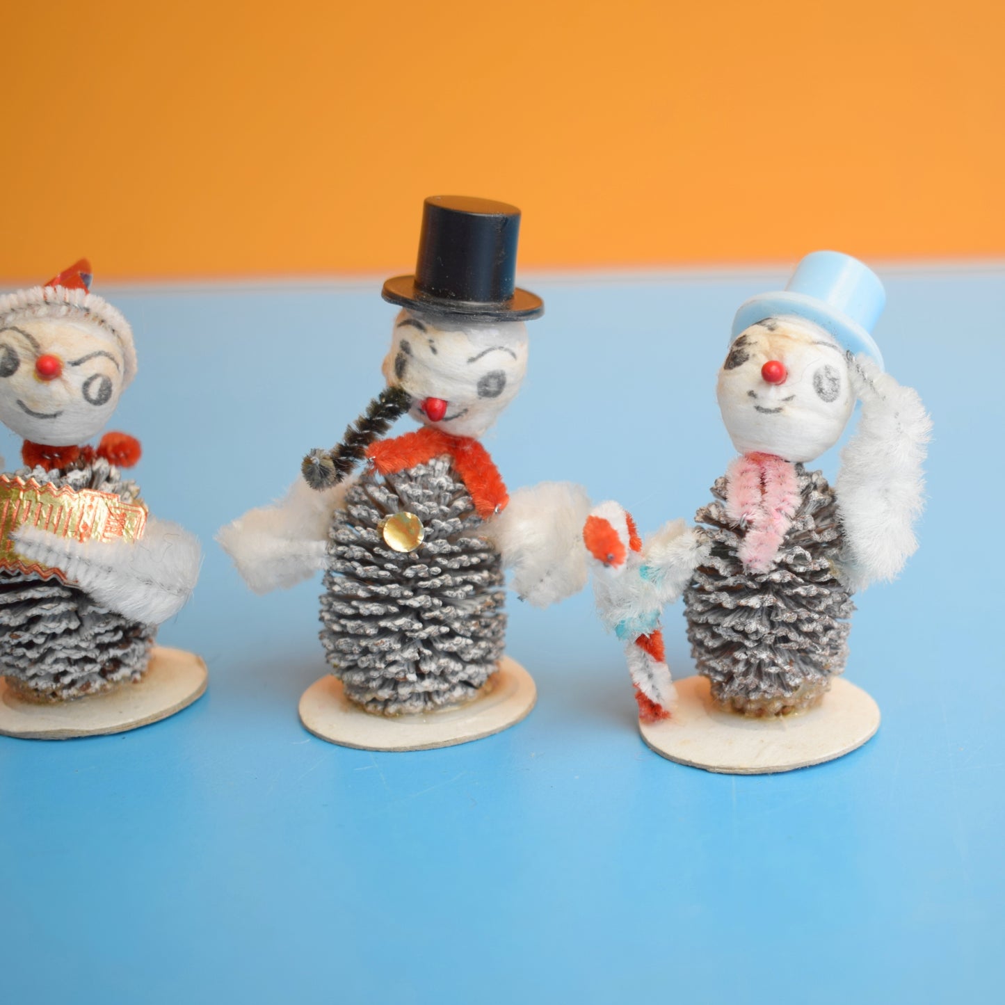 Vintage 1950s Christmas Pinecone Elf Ornaments - Spun Cotton - Japan