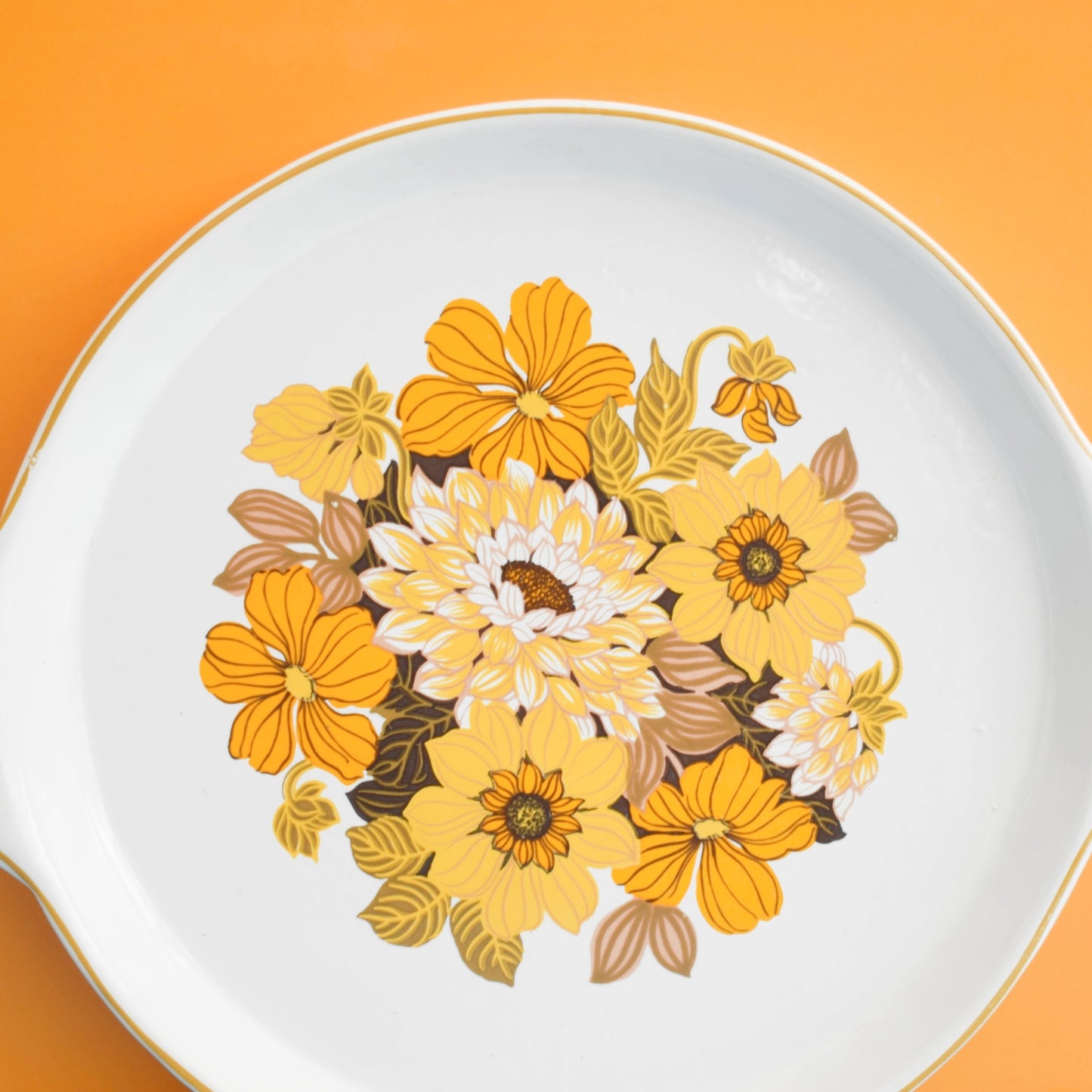 Vintage 1970s Flan Dish - Flower Power - Yellow