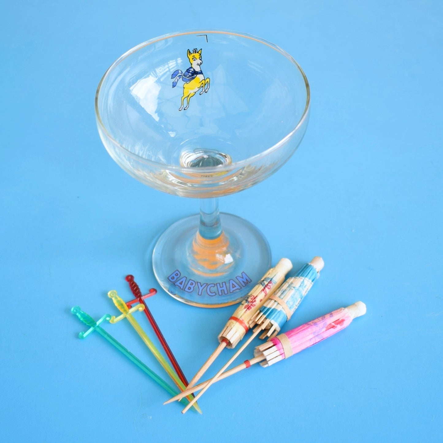 Vintage 1970s Single Babycham Glass & Accessories- Great Gift